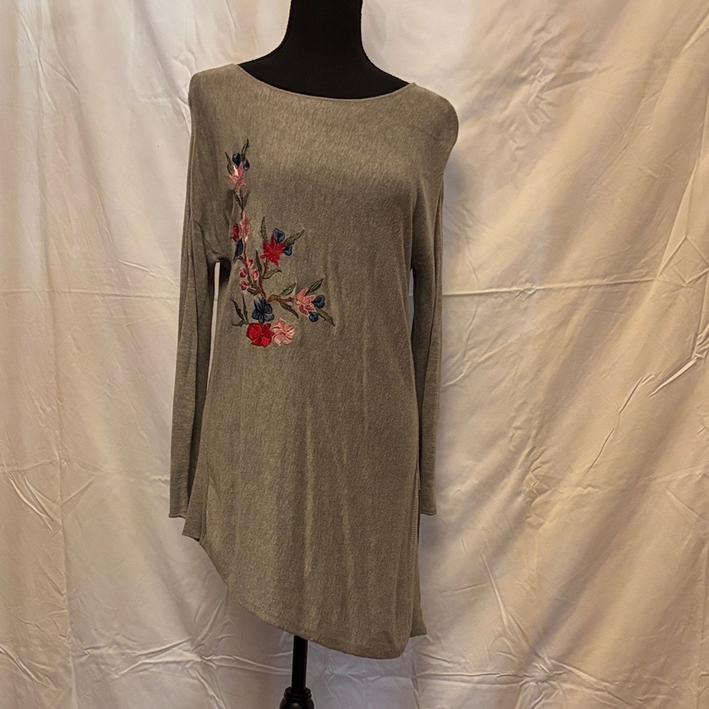 Studio Gray Tunic with Floral Embroidery